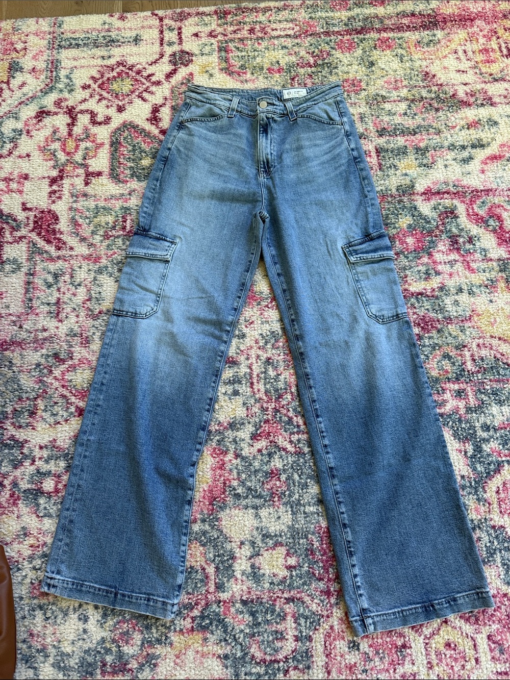 AG Wide Leg Gatina Cargo Denim Jeans - Medium Blue size 28